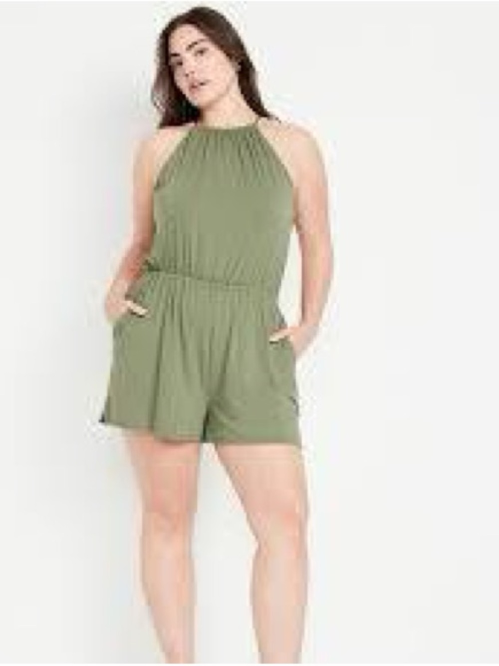 Old Navy Olive Green One-Shoulder Romper petite XS